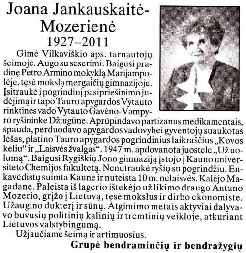Joana-Janina-Vincenta-Mozerienė-Jankauskaitė „Tremtinys“, 2011.04.15